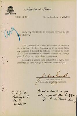 Ofício 559/1944 - Designação de Juiz para o CSJM-FEB