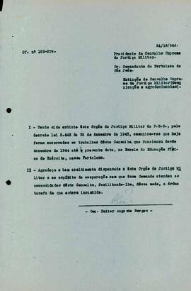 Ofício 169-Pres/1946 - Encerramento dos trabalhos do CSJM-FEB
