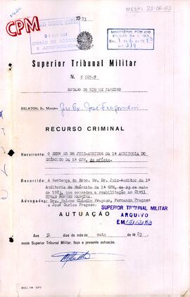 Recurso Criminal n. 5.567-9/1983