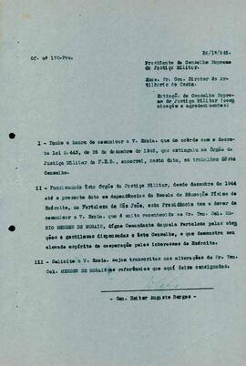 Ofício 170-Pres/1946 - Encerramento dos trabalhos do CSJM-FEB